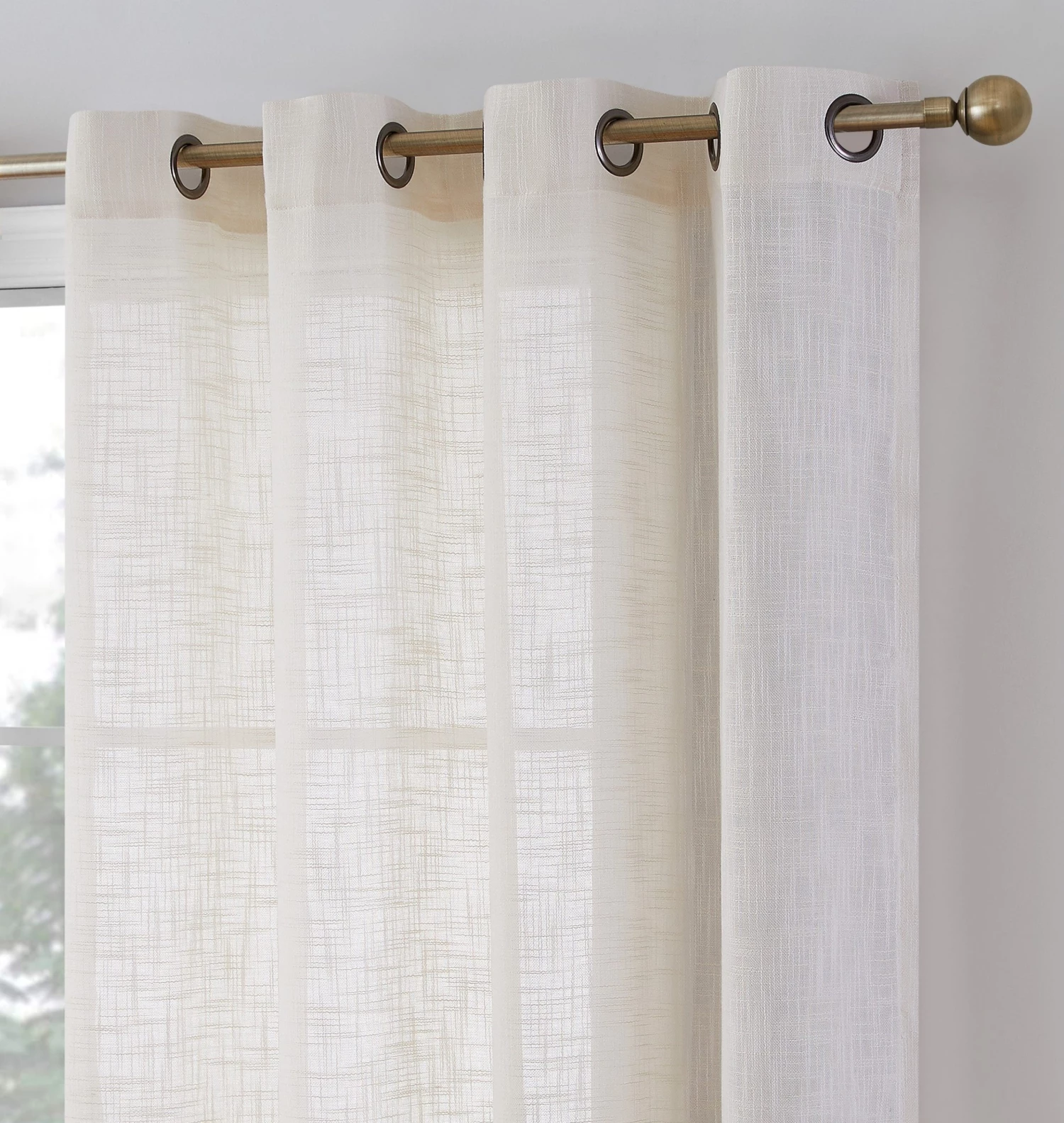 HLC.ME Madison Faux Linen Sheer Grommet Panels - Ivory - Set Of 2 5 HLC.ME Madison Faux Linen Sheer Grommet Panels - Ivory - Set Of 2