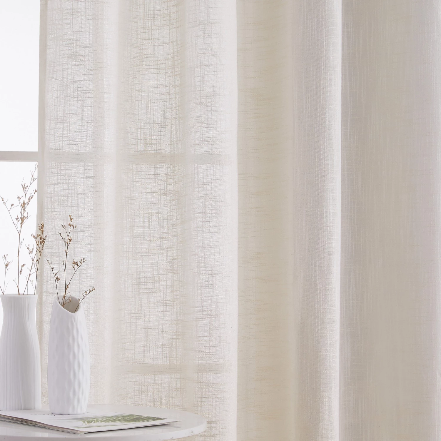 HLC.ME Madison Faux Linen Sheer Grommet Panels - Ivory - Set Of 2 6 HLC.ME Madison Faux Linen Sheer Grommet Panels - Ivory - Set Of 2
