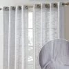 HLC.ME Sheer Curtains Madison Faux Linen Sheer Grommet Panels - Light Grey - Set Of 2