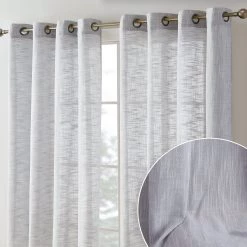 HLC.ME Sheer Curtains Madison Faux Linen Sheer Grommet Panels - Light Grey - Set Of 2