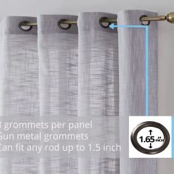 HLC.ME Sheer Curtains Madison Faux Linen Sheer Grommet Panels - Light Grey - Set Of 2