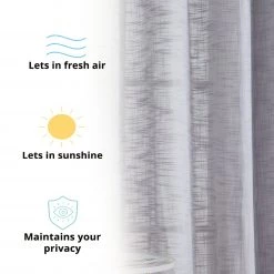 HLC.ME Sheer Curtains Madison Faux Linen Sheer Grommet Panels - Light Grey - Set Of 2