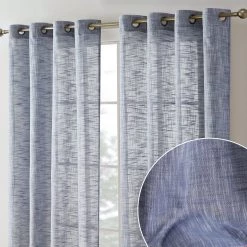 HLC.ME Madison Faux Linen Sheer Grommet Panels - Navy Blue - Set Of 2