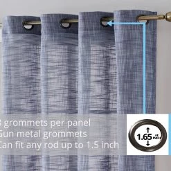 HLC.ME Madison Faux Linen Sheer Grommet Panels - Navy Blue - Set Of 2