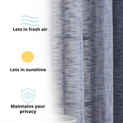 HLC.ME Madison Faux Linen Sheer Grommet Panels - Navy Blue - Set Of 2