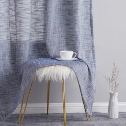 HLC.ME Madison Faux Linen Sheer Grommet Panels - Navy Blue - Set Of 2