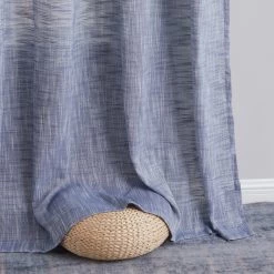HLC.ME Madison Faux Linen Sheer Grommet Panels - Navy Blue - Set Of 2