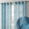 HLC.ME Sheer Curtains Madison Faux Linen Sheer Grommet Panels - Teal Blue - Set Of 2
