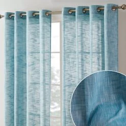 HLC.me Sales 2022 21 HLC.ME Sheer Curtains Madison Faux Linen Sheer Grommet Panels - Teal Blue - Set Of 2