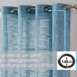 HLC.ME Sheer Curtains Madison Faux Linen Sheer Grommet Panels - Teal Blue - Set Of 2