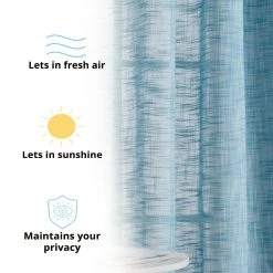 HLC.ME Sheer Curtains Madison Faux Linen Sheer Grommet Panels - Teal Blue - Set Of 2