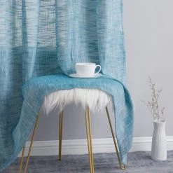 HLC.ME Sheer Curtains Madison Faux Linen Sheer Grommet Panels - Teal Blue - Set Of 2