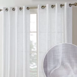 HLC.ME Sheer Curtains Madison Faux Linen Sheer Grommet Panels - White - Set Of 2