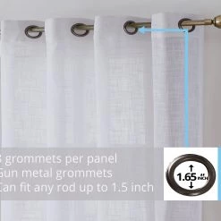 HLC.ME Sheer Curtains Madison Faux Linen Sheer Grommet Panels - White - Set Of 2