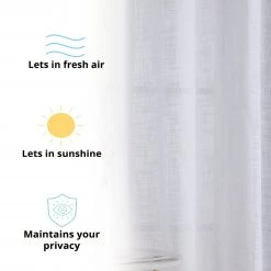 HLC.ME Sheer Curtains Madison Faux Linen Sheer Grommet Panels - White - Set Of 2
