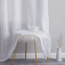 HLC.ME Sheer Curtains Madison Faux Linen Sheer Grommet Panels - White - Set Of 2