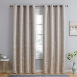 HLC.ME Mia Moroccan Tile 100% Complete Blackout Grommet Curtains - Beige - Set Of 2 Blackout Curtains