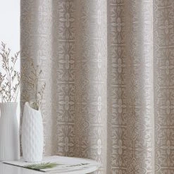 HLC.ME Mia Moroccan Tile 100% Complete Blackout Grommet Curtains - Beige - Set Of 2 Blackout Curtains
