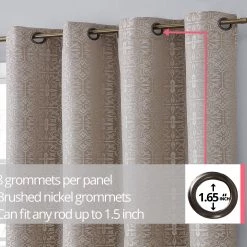 HLC.ME Mia Moroccan Tile 100% Complete Blackout Grommet Curtains - Beige - Set Of 2 Blackout Curtains