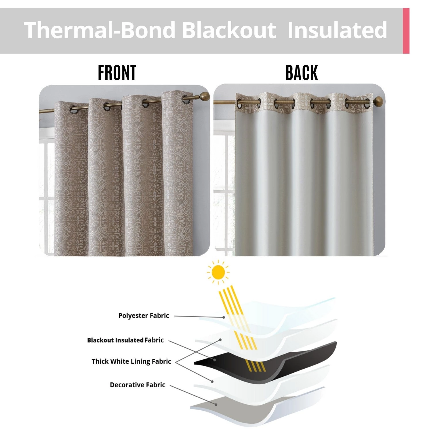 HLC.ME Mia Moroccan Tile 100% Blackout Grommet Patio Door Panel - Beige Faux Linen Curtains 6 HLC.ME Mia Moroccan Tile 100% Blackout Grommet Patio Door Panel - Beige Faux Linen Curtains