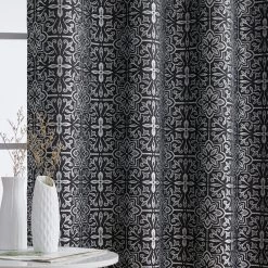 HLC.ME Blackout Curtains Mia Moroccan Tile 100% Complete Blackout Grommet Curtains - Black - Set Of 2 10 HLC.ME Blackout Curtains Mia Moroccan Tile 100% Complete Blackout Grommet Curtains - Black - Set Of 2