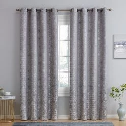 HLC.ME Mia Moroccan Tile 100% Complete Blackout Grommet Curtains - Grey - Set Of 2 Blackout Curtains