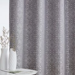 HLC.ME Faux Linen Curtains Mia Moroccan Tile 100% Blackout Grommet Patio Door Panel - Grey