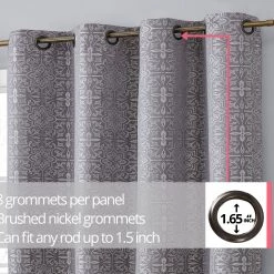 HLC.ME Mia Moroccan Tile 100% Complete Blackout Grommet Curtains - Grey - Set Of 2 Blackout Curtains