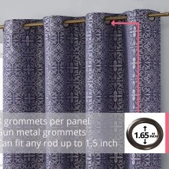 HLC.ME Mia Moroccan Tile 100% Complete Blackout Grommet Curtains - Navy Blue - Set Of 2