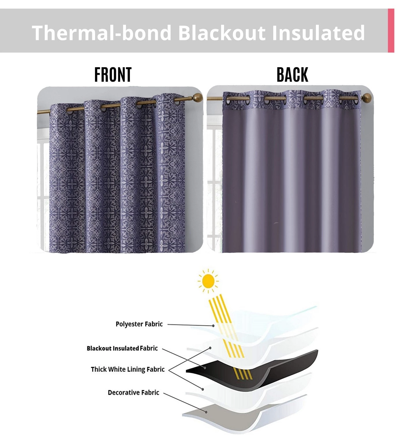 HLC.ME Mia Moroccan Tile 100% Complete Blackout Grommet Curtains - Navy Blue - Set Of 2 8 HLC.ME Mia Moroccan Tile 100% Complete Blackout Grommet Curtains - Navy Blue - Set Of 2