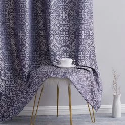 HLC.ME Mia Moroccan Tile 100% Complete Blackout Grommet Curtains - Navy Blue - Set Of 2 12 HLC.ME Mia Moroccan Tile 100% Complete Blackout Grommet Curtains - Navy Blue - Set Of 2