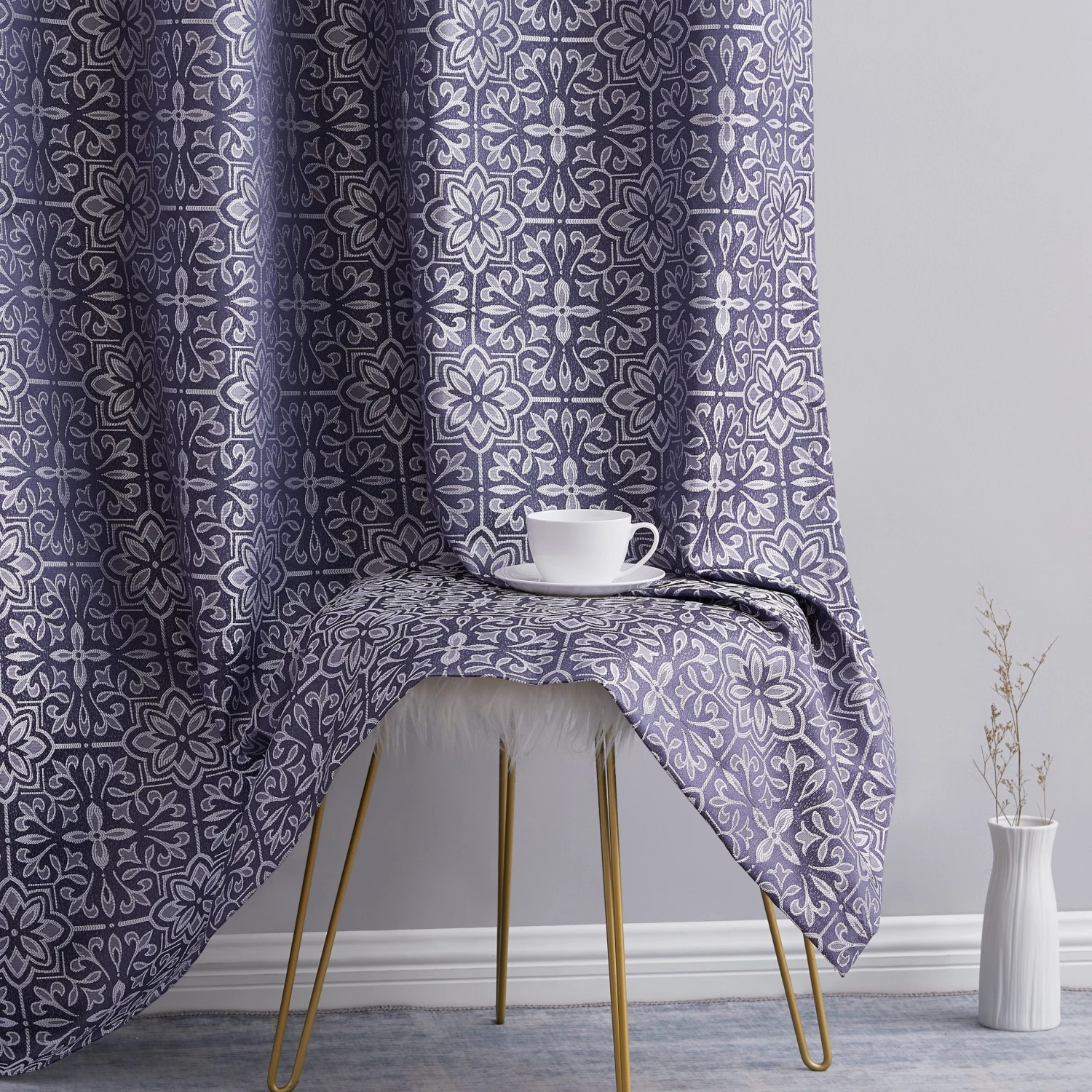 HLC.ME Mia Moroccan Tile 100% Complete Blackout Grommet Curtains - Navy Blue - Set Of 2 6 HLC.ME Mia Moroccan Tile 100% Complete Blackout Grommet Curtains - Navy Blue - Set Of 2