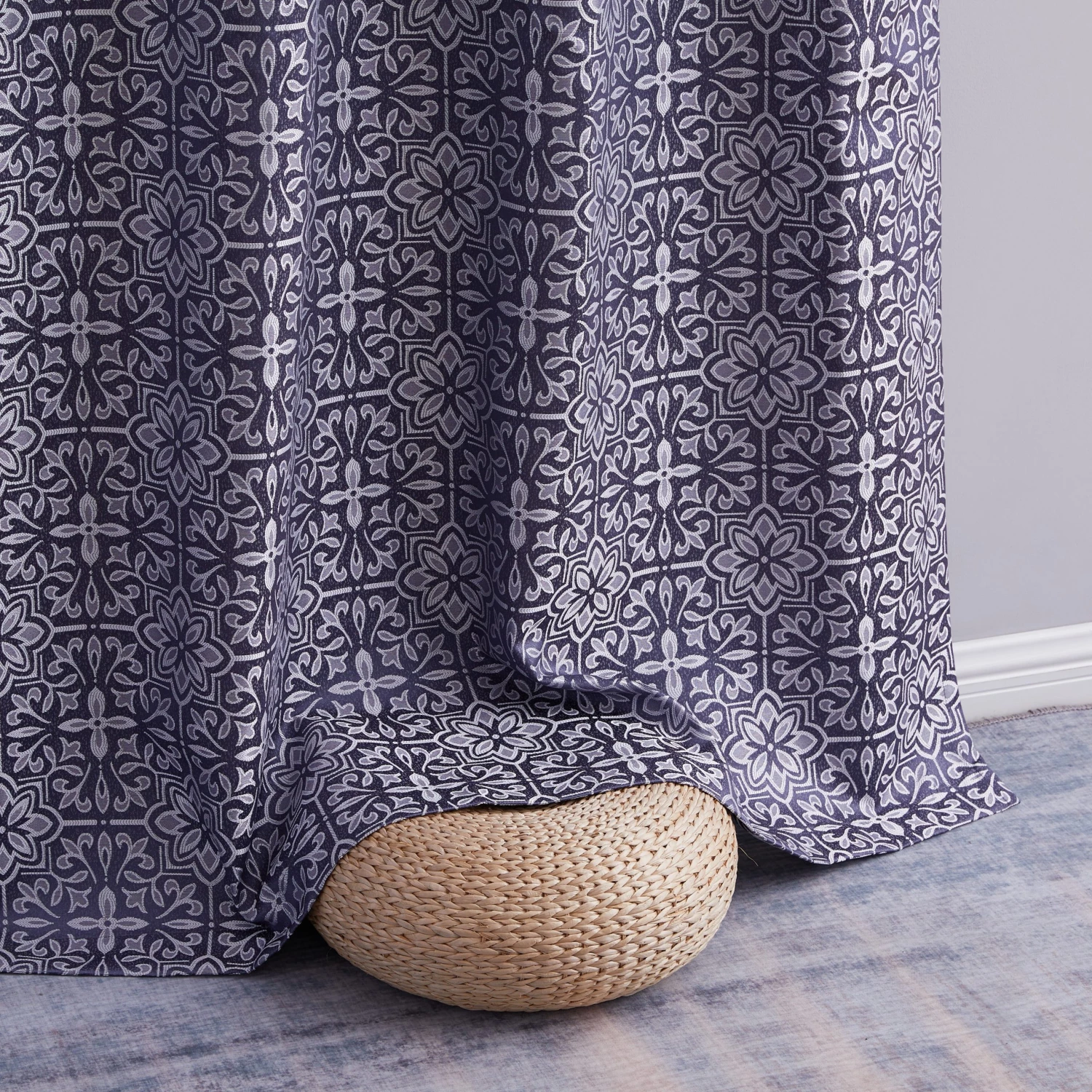 HLC.ME Mia Moroccan Tile 100% Complete Blackout Grommet Curtains - Navy Blue - Set Of 2 7 HLC.ME Mia Moroccan Tile 100% Complete Blackout Grommet Curtains - Navy Blue - Set Of 2