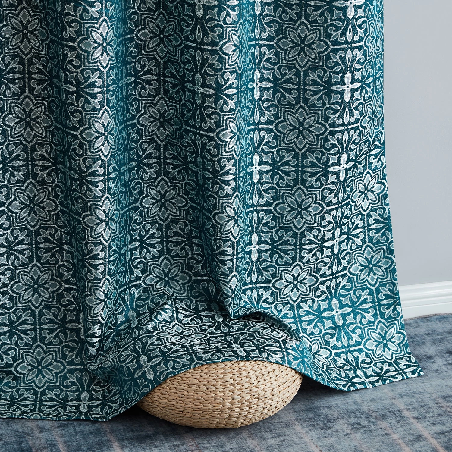 HLC.ME Mia Moroccan Tile 100% Complete Blackout Grommet Curtains - Teal Blue - Set Of 2 7 HLC.ME Mia Moroccan Tile 100% Complete Blackout Grommet Curtains - Teal Blue - Set Of 2