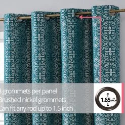 HLC.ME Mia Moroccan Tile 100% Complete Blackout Grommet Curtains - Teal Blue - Set Of 2 11 HLC.ME Mia Moroccan Tile 100% Complete Blackout Grommet Curtains - Teal Blue - Set Of 2