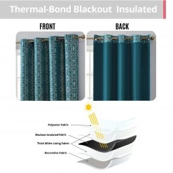 HLC.ME Mia Moroccan Tile 100% Complete Blackout Grommet Curtains - Teal Blue - Set Of 2 15 HLC.ME Mia Moroccan Tile 100% Complete Blackout Grommet Curtains - Teal Blue - Set Of 2