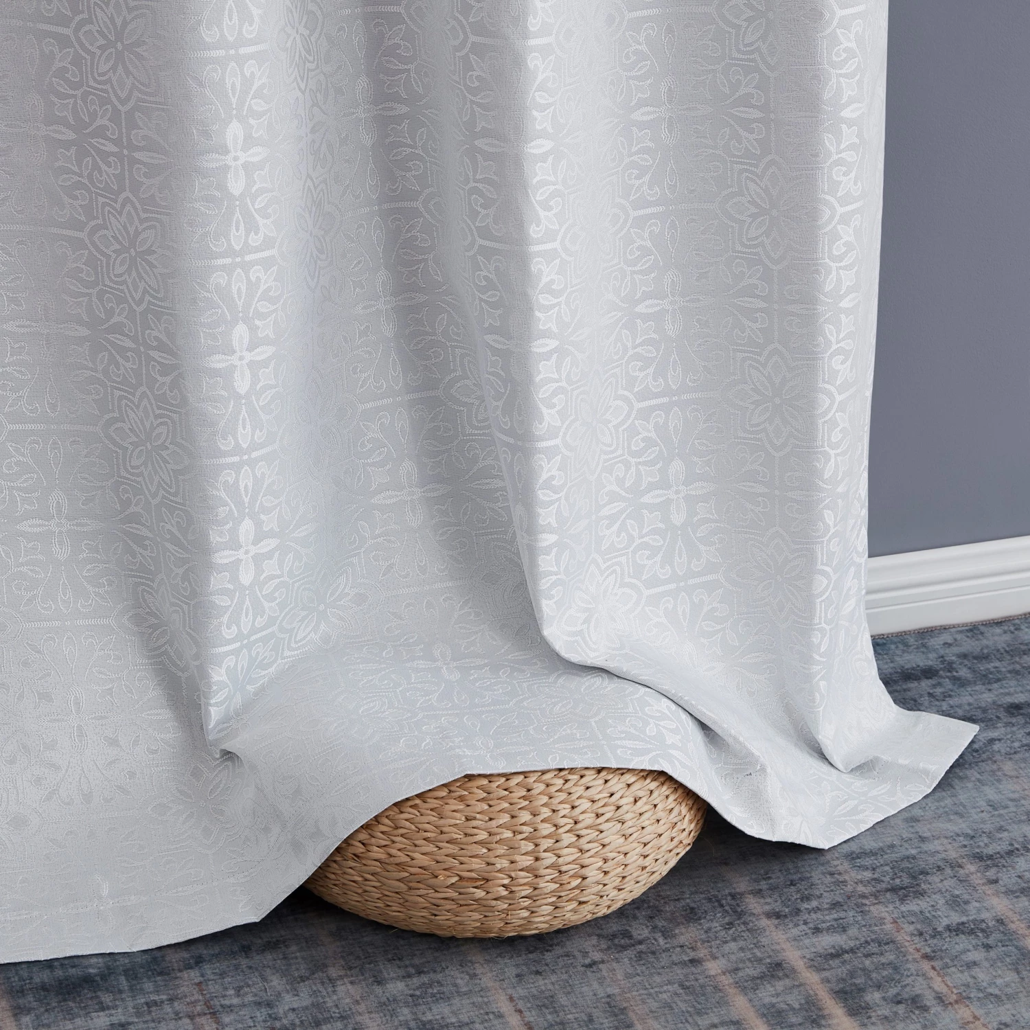 HLC.ME Mia Moroccan Tile 100% Complete Blackout Grommet Curtains - White - Set Of 2 6 HLC.ME Mia Moroccan Tile 100% Complete Blackout Grommet Curtains - White - Set Of 2