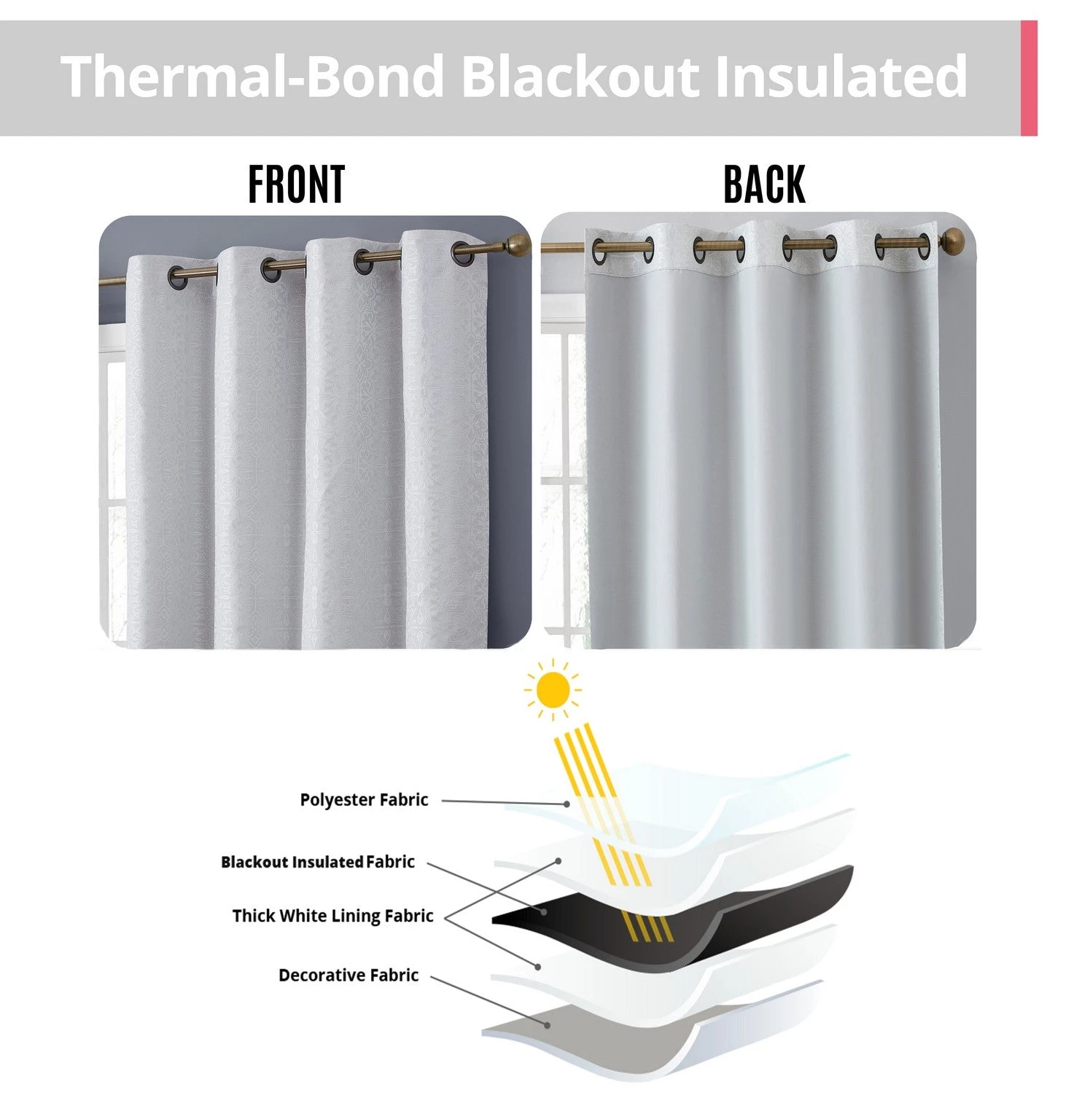 HLC.ME Mia Moroccan Tile 100% Complete Blackout Grommet Curtains - White - Set Of 2 8 HLC.ME Mia Moroccan Tile 100% Complete Blackout Grommet Curtains - White - Set Of 2