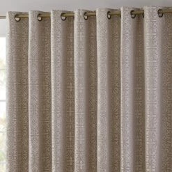 HLC.ME Mia Moroccan Tile 100% Blackout Grommet Patio Door Panel - Beige Faux Linen Curtains