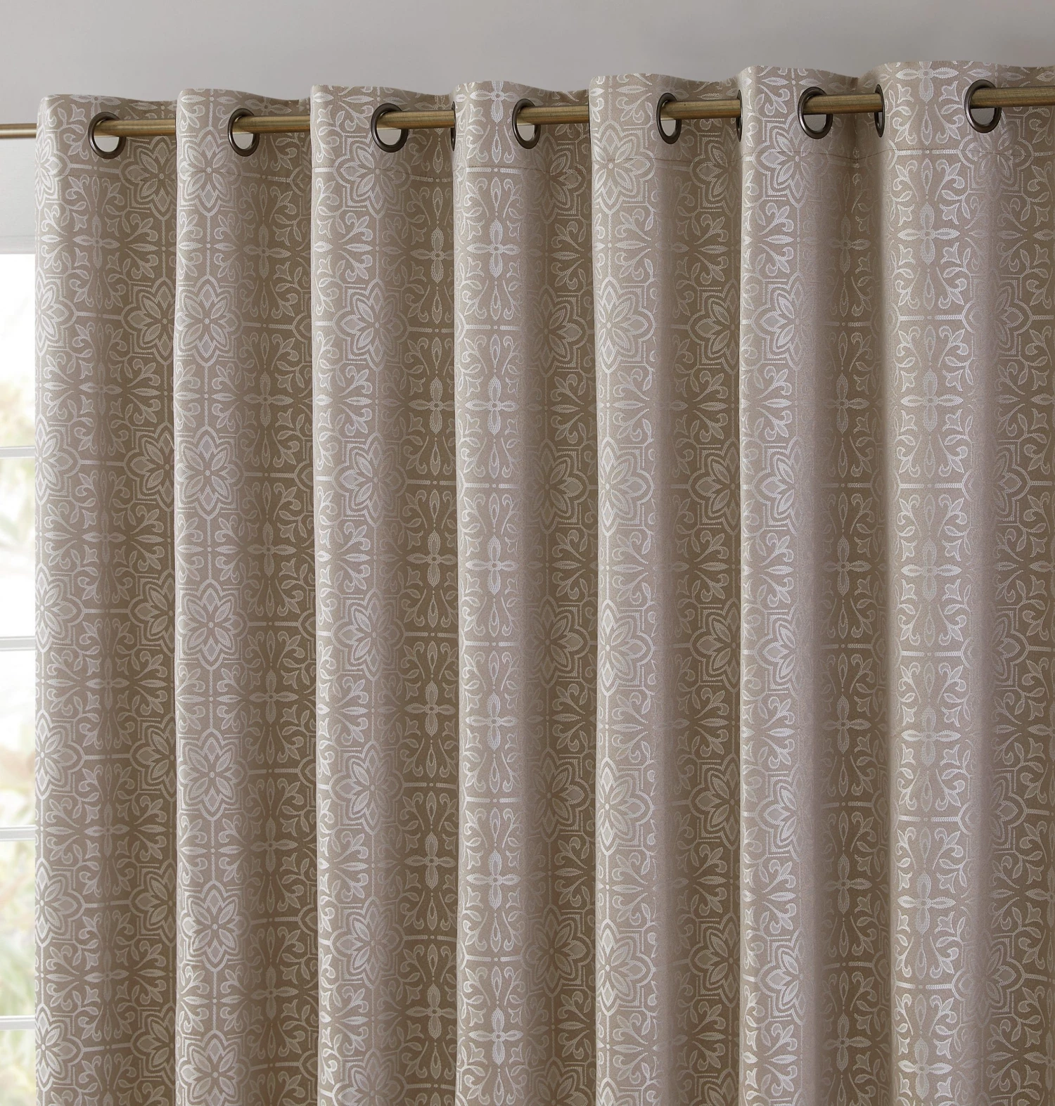 HLC.ME Mia Moroccan Tile 100% Blackout Grommet Patio Door Panel - Beige Faux Linen Curtains 3 HLC.ME Mia Moroccan Tile 100% Blackout Grommet Patio Door Panel - Beige Faux Linen Curtains