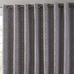 HLC.ME Faux Linen Curtains Mia Moroccan Tile 100% Blackout Grommet Patio Door Panel - Grey