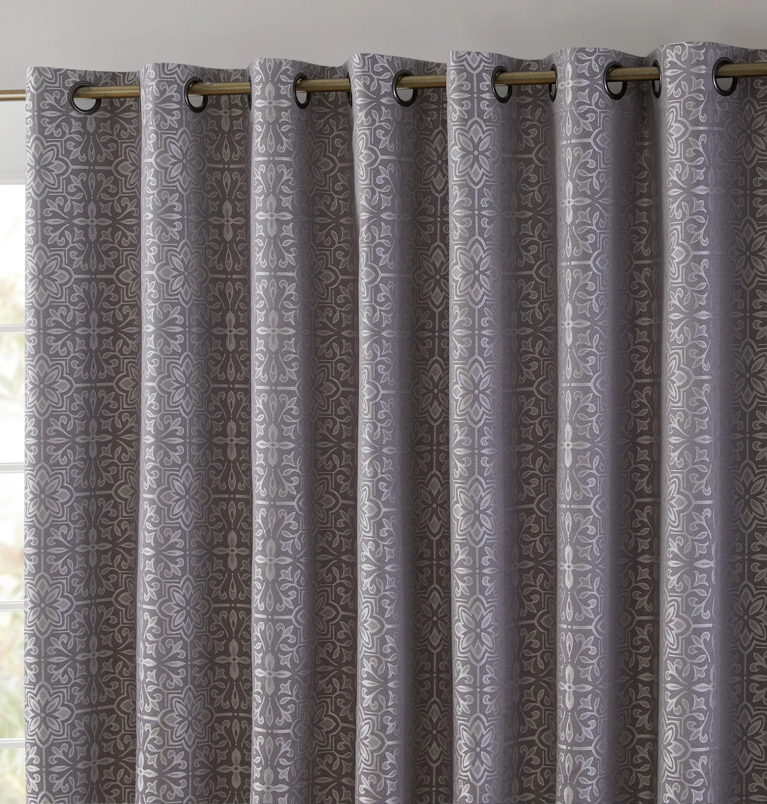HLC.ME Faux Linen Curtains Mia Moroccan Tile 100% Blackout Grommet Patio Door Panel - Grey 3 HLC.ME Faux Linen Curtains Mia Moroccan Tile 100% Blackout Grommet Patio Door Panel - Grey