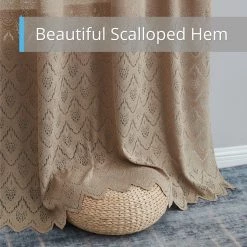 HLC.ME Sheer Curtains Monaco Macrame Lace Sheer Rod Pocket Curtain Panels - Taupe - Set Of 2