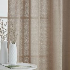 HLC.ME Sheer Curtains Monaco Macrame Lace Sheer Rod Pocket Curtain Panels - Taupe - Set Of 2