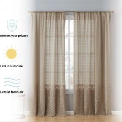 HLC.ME Sheer Curtains Monaco Macrame Lace Sheer Rod Pocket Curtain Panels - Taupe - Set Of 2