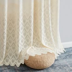 HLC.ME Sheer Curtains Monaco Macrame Lace Sheer Rod Pocket Curtain Panels - Beige - Set Of 2