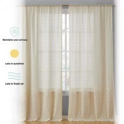 HLC.ME Sheer Curtains Monaco Macrame Lace Sheer Rod Pocket Curtain Panels - Beige - Set Of 2