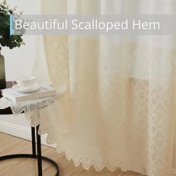 HLC.ME Sheer Curtains Monaco Macrame Lace Sheer Rod Pocket Curtain Panels - Beige - Set Of 2