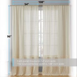 HLC.ME Sheer Curtains Monaco Macrame Lace Sheer Rod Pocket Curtain Panels - Beige - Set Of 2