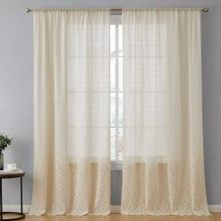 HLC.ME Sheer Curtains Monaco Macrame Lace Sheer Rod Pocket Curtain Panels - Beige - Set Of 2
